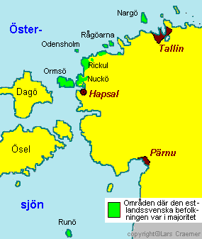 Karta över estlandssvenskarnas bosättning